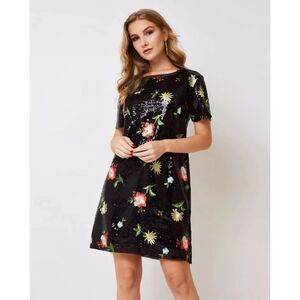 ✨ ZARA Black Sequin Floral Mini Dress – Size Small | Holiday & Party Ready ✨
